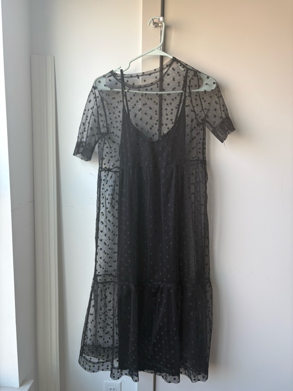Source Unknown Black Sheer Polka Dot Midi Dress